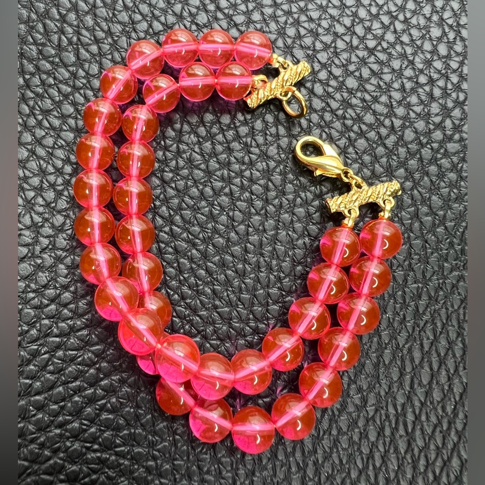 Vintage Handmade Pink Glass Beaded Bracelet 7"